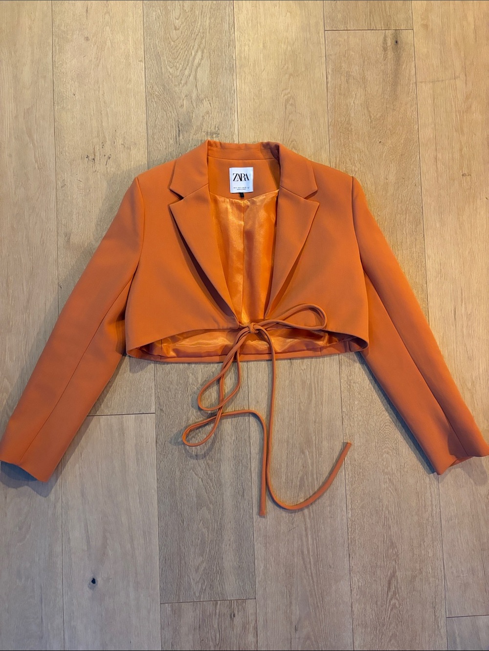 Zara Orange Cropped Tie-Front Blazer